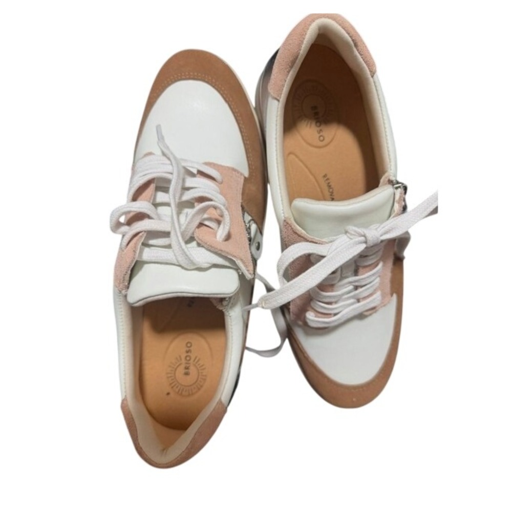 Brioso Mimi Leather Zip Sneaker Tan Multi Neutral Low Top Shoes Womens 9.5 M